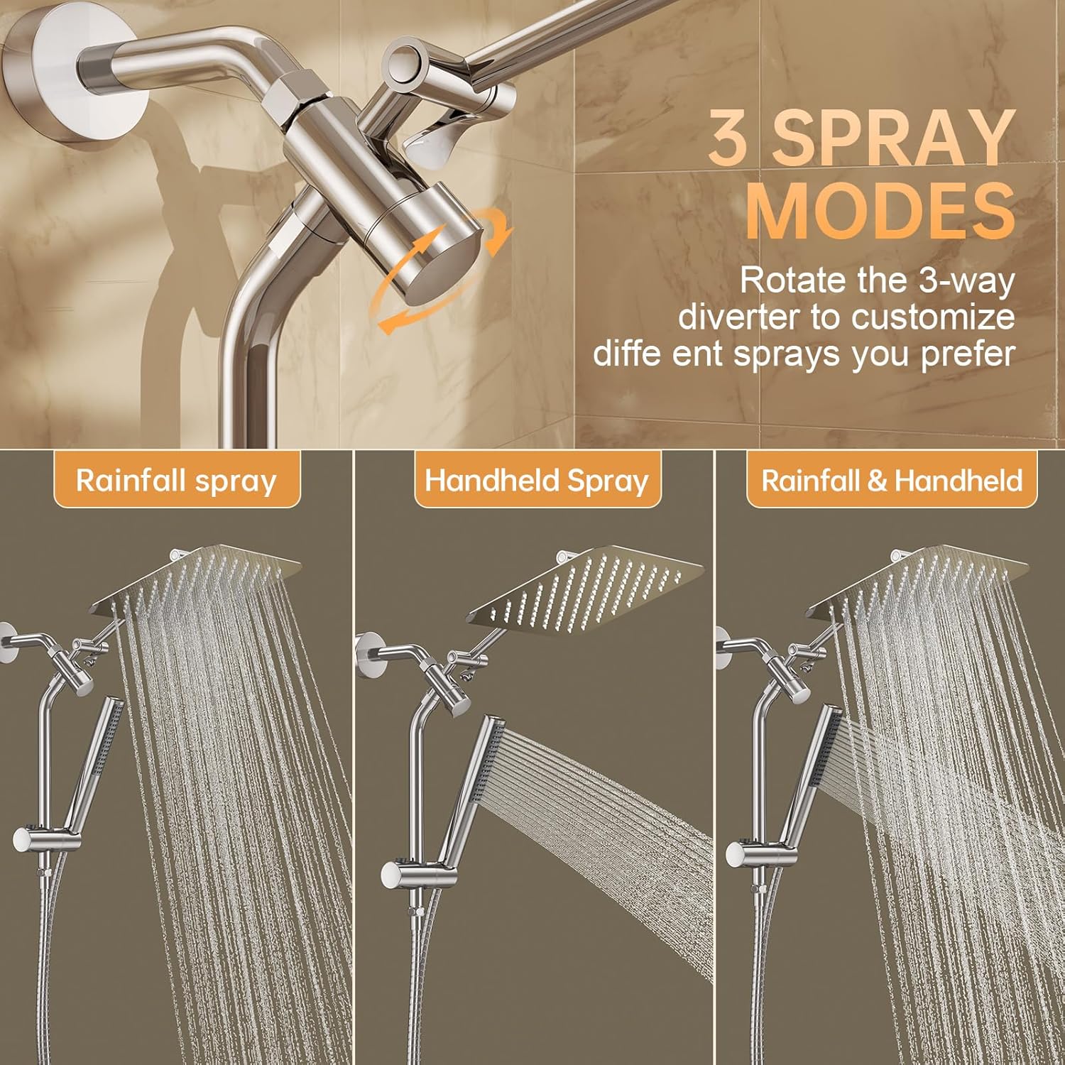Veken 10 All Metal Rain Shower Head with Handheld Combo