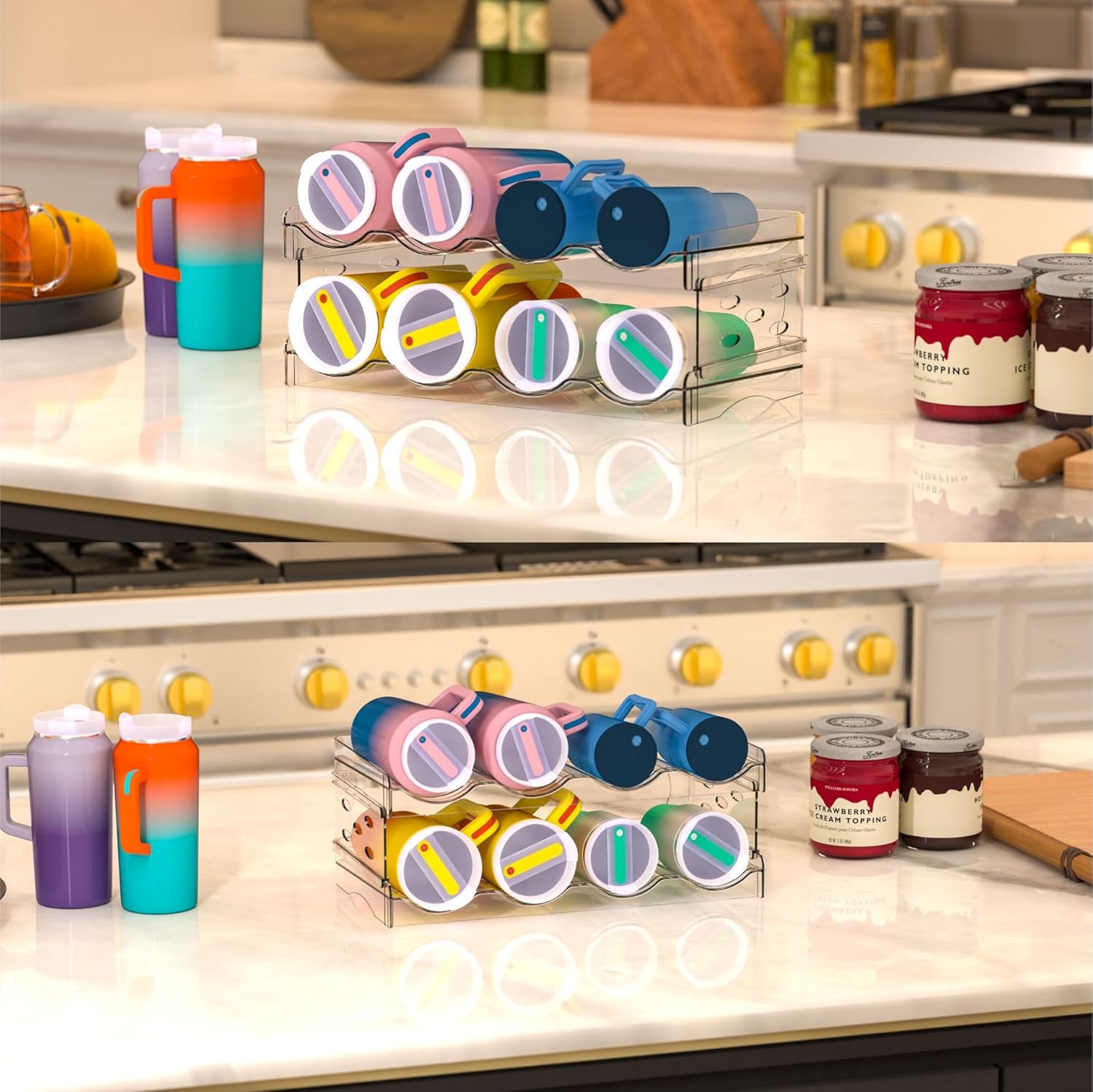 Yieach Clear Stackable Water Bottle Organizer 4 Pack