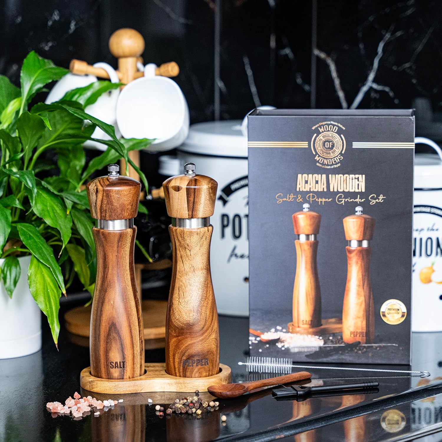 Wooden Salt Pepper Grinder Set 8 Inches