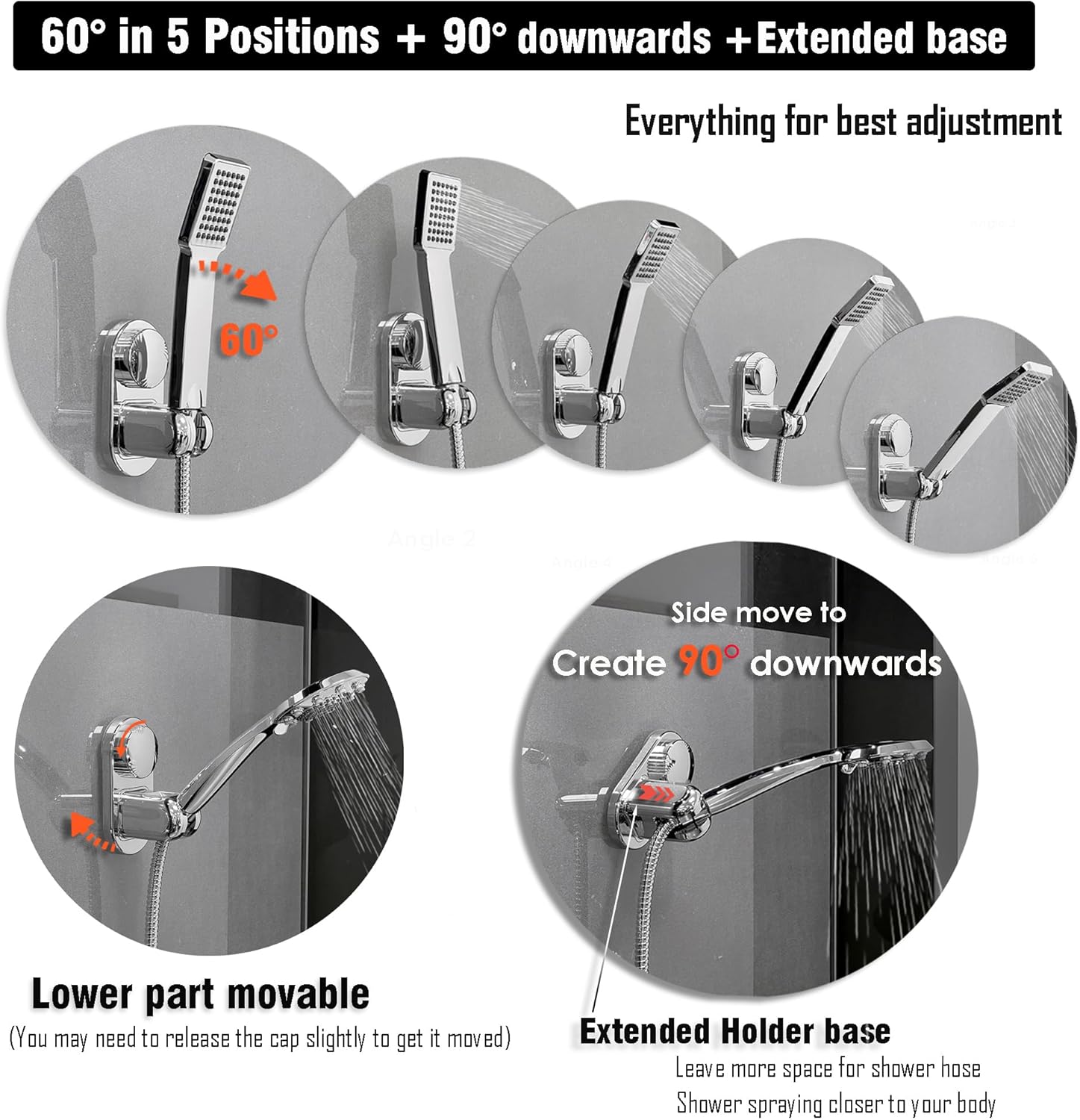 RIVOODS Adjustable Shower Head Holder with 90 Downward