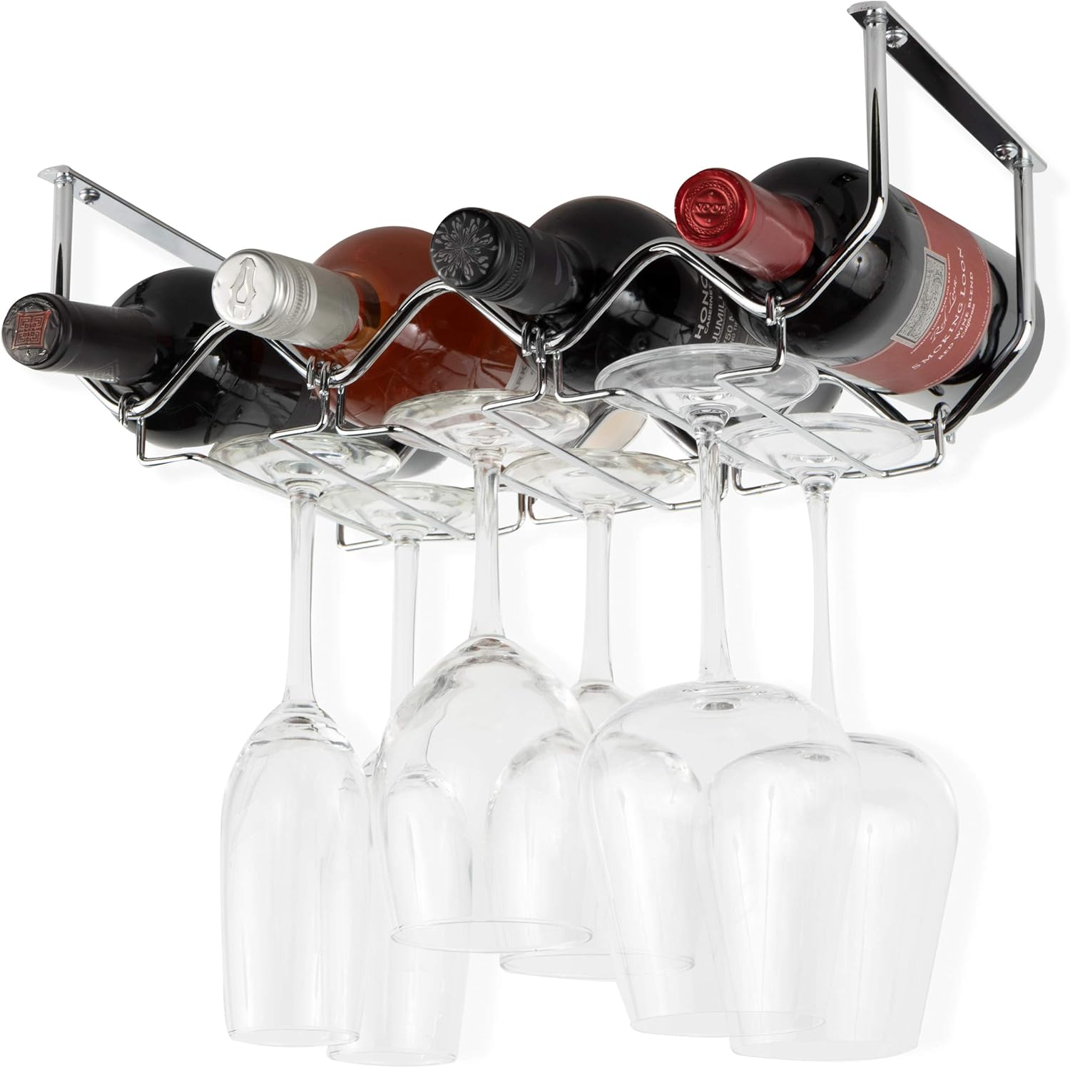 Wallniture Piccola Under Cabinet Wine Rack and Glasses Holder