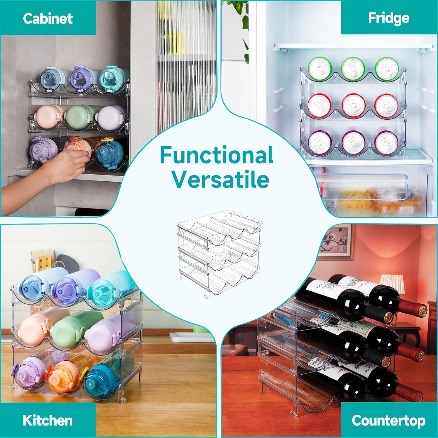 3 Pack Stackable Water Bottle Organizer for Kitchen Storage