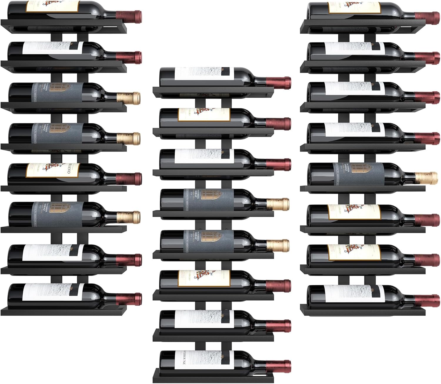 Hoctieon 3-Set 8 Tier Wall Mounted Wine Rack Black