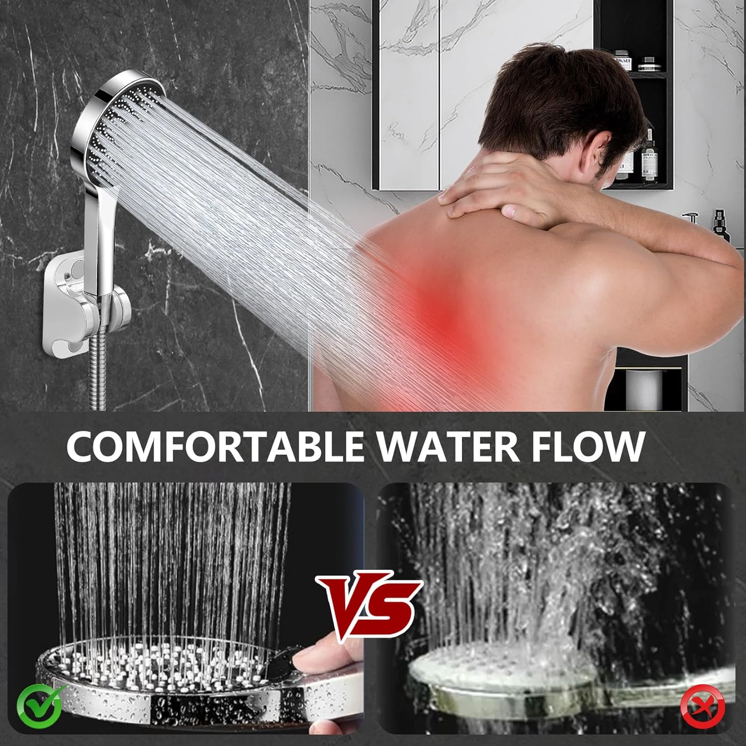 Ashwanth 12 High Pressure Square Shower Combo with 3-Way Diverter 6ft Hose