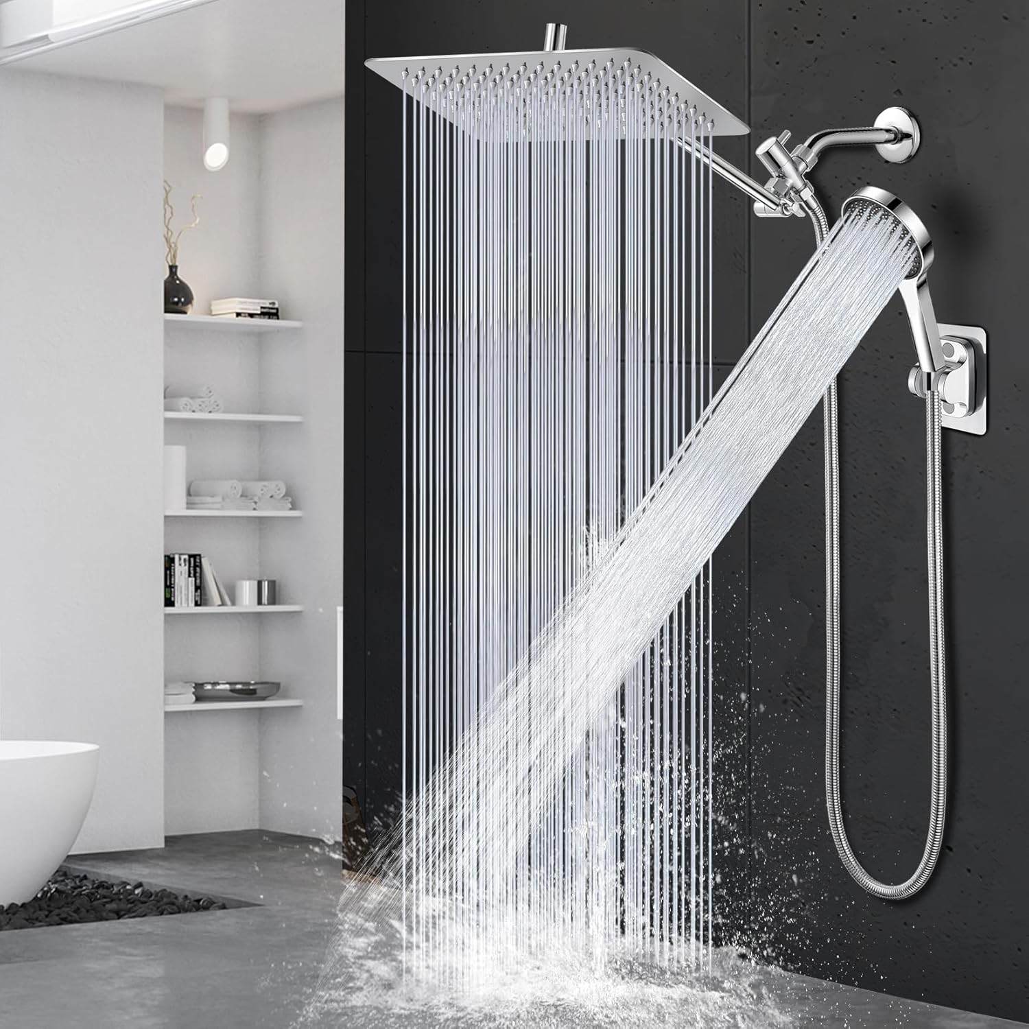 Ashwanth 12 High Pressure Square Shower Combo with 3-Way Diverter 6ft Hose