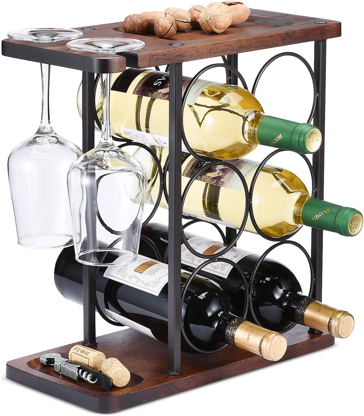 ALLCENER 6-Bottle Wine Rack with Glass Holder