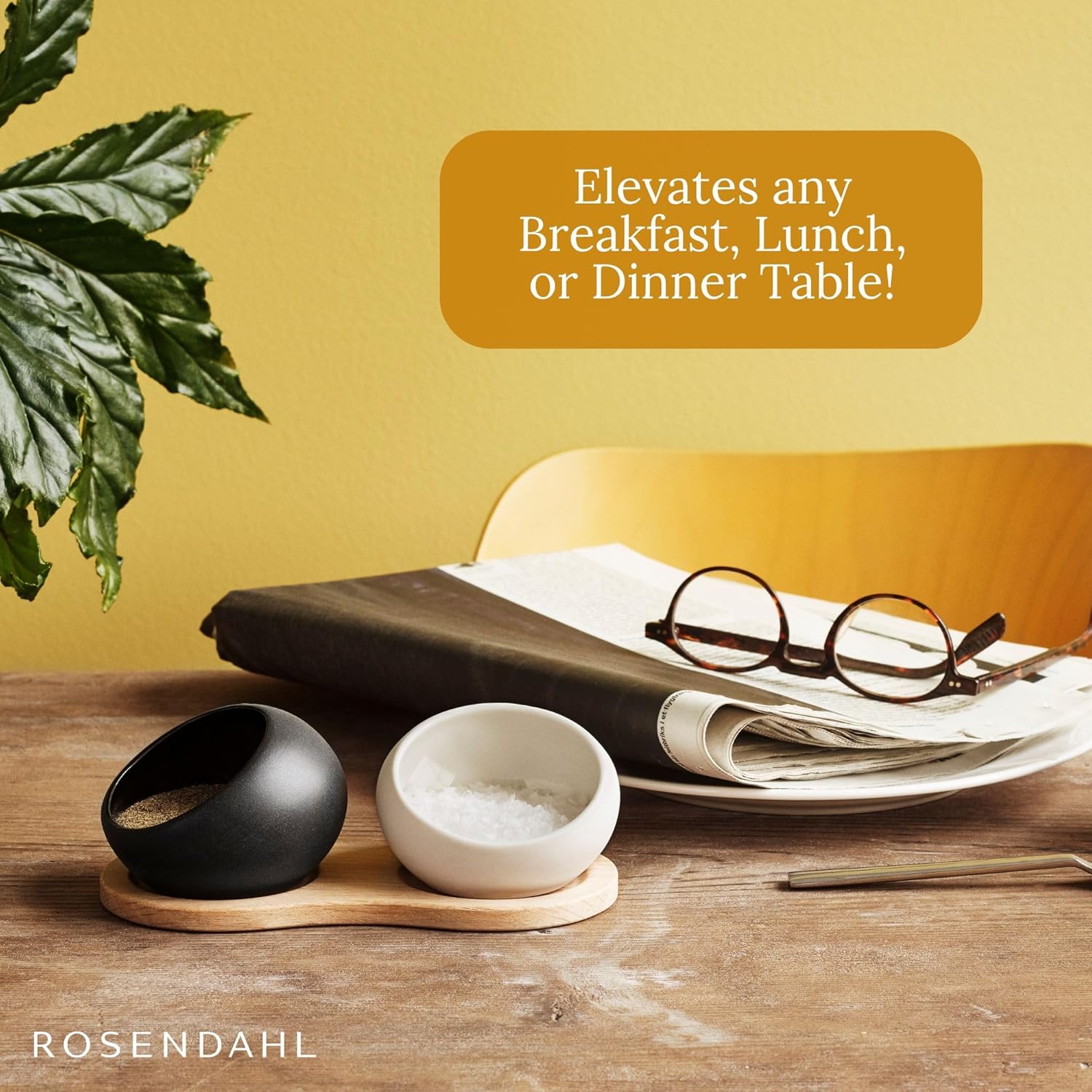 Rosendahl Salt and Pepper Cellar Set with European Oak Holder