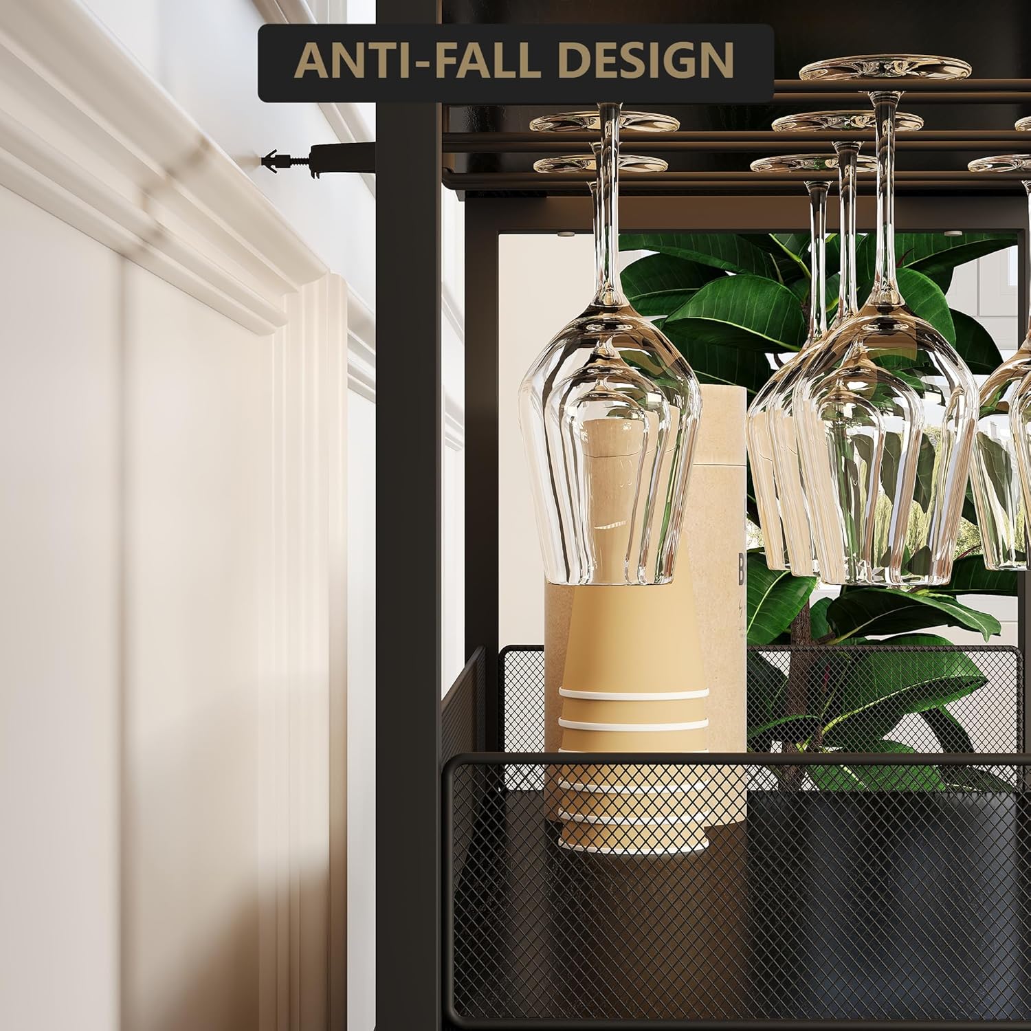 MilleLoom Wine Bar Cabinet with Glass Holder and Detachable Racks