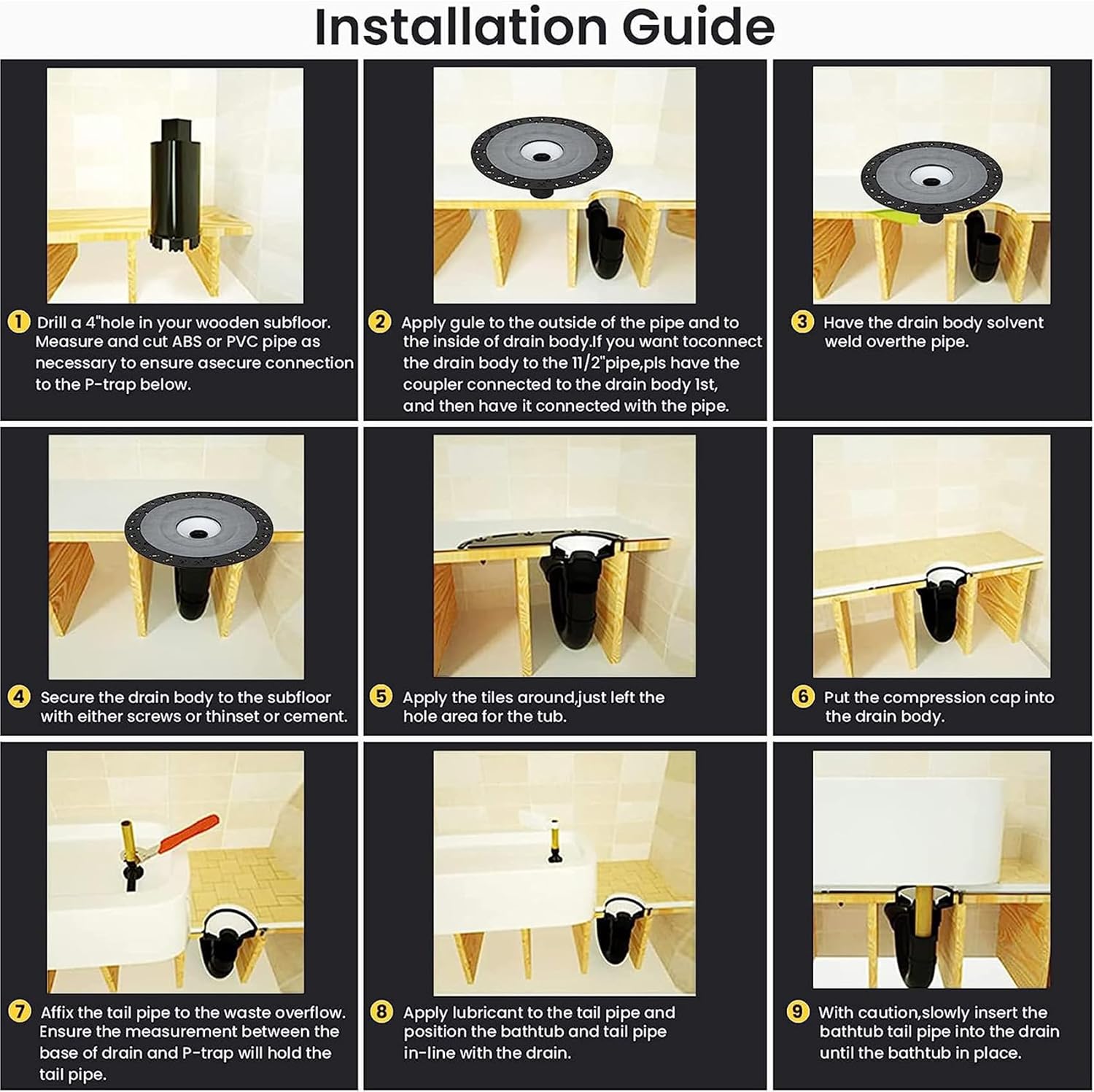 Freestanding Tub Drain Mounting Kit with ABS Adapter and Brass Liner