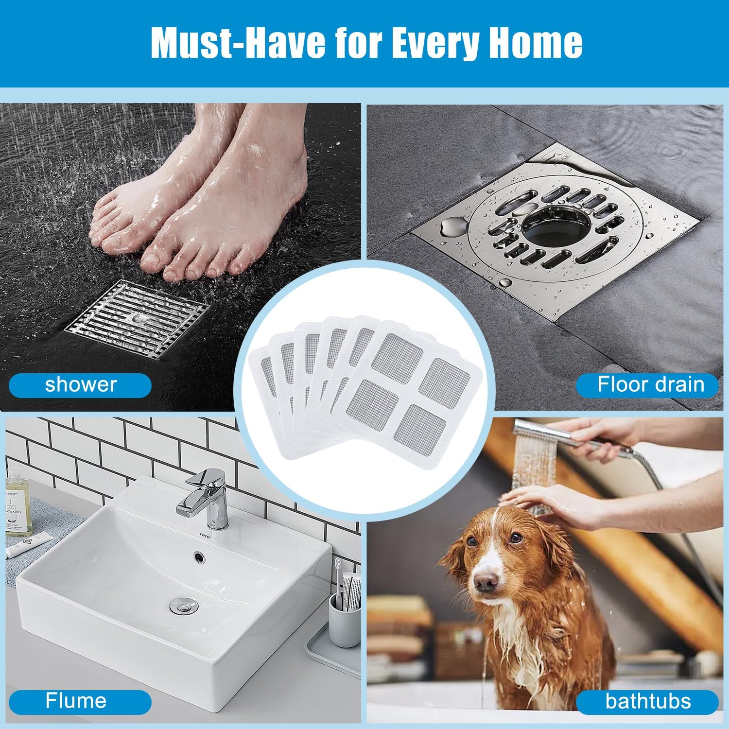 50PCS Pack Disposable Shower Drain Cover Hair Catcher