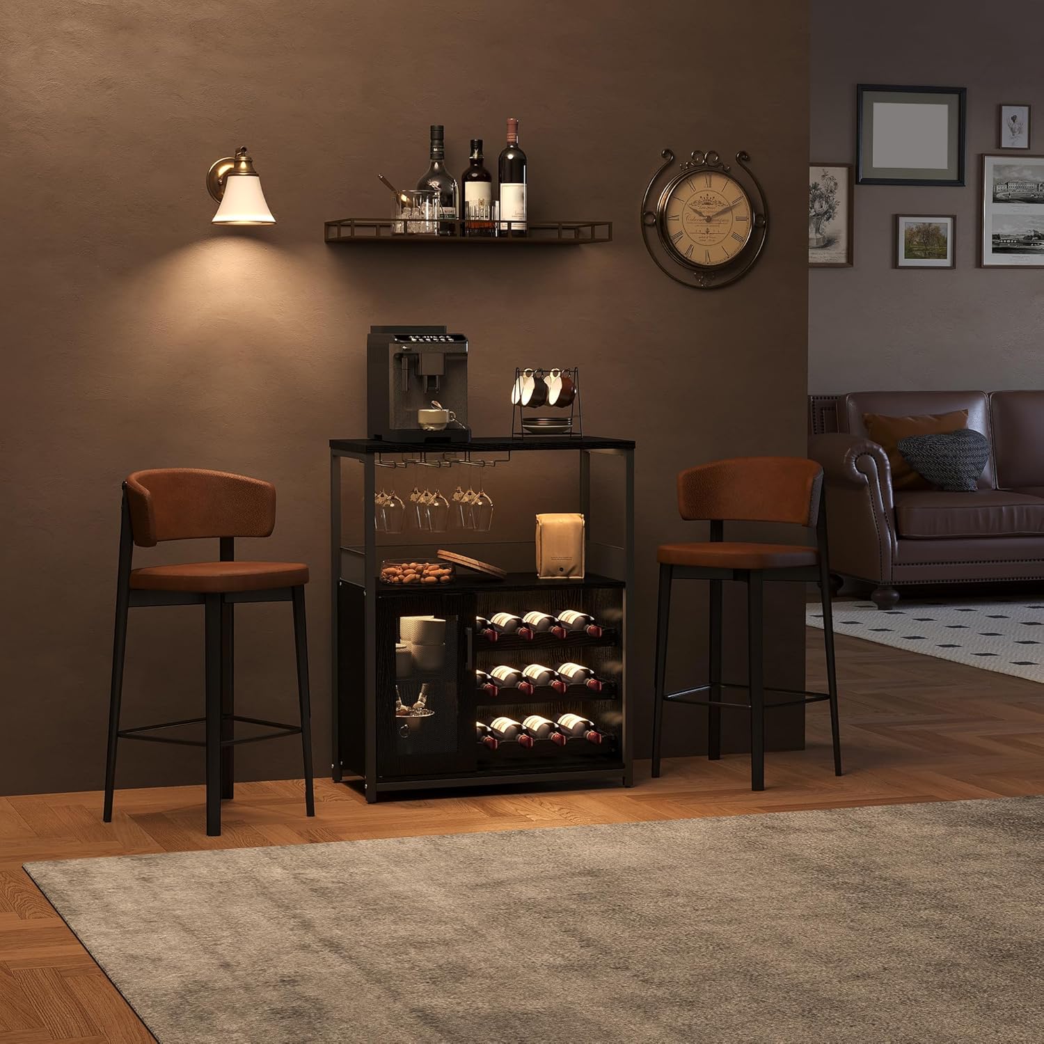 MilleLoom Wine Bar Cabinet with Glass Holder and Detachable Racks
