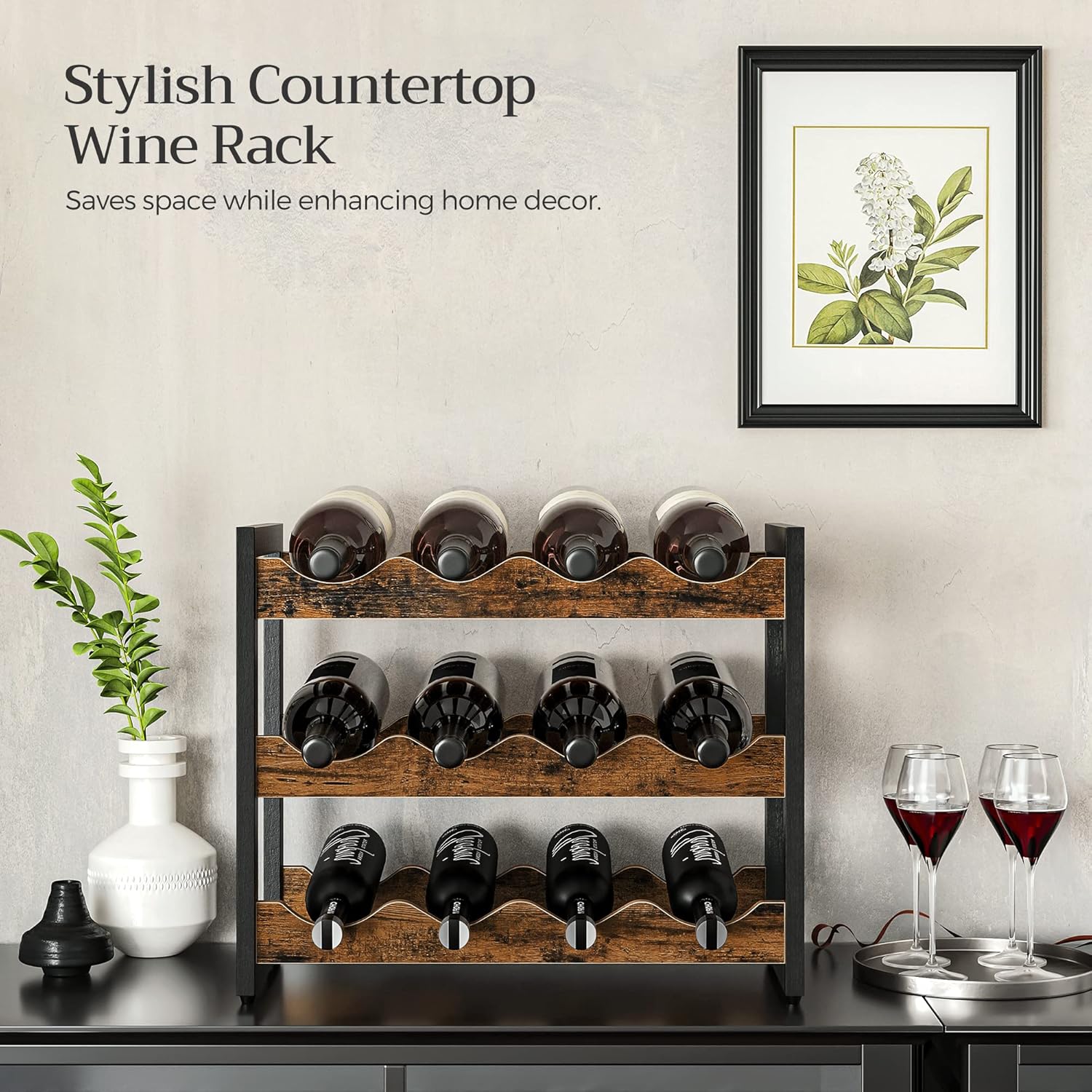 SONGMICS 3 Tier Tabletop Wine Rack with 12 Bottle Capacity