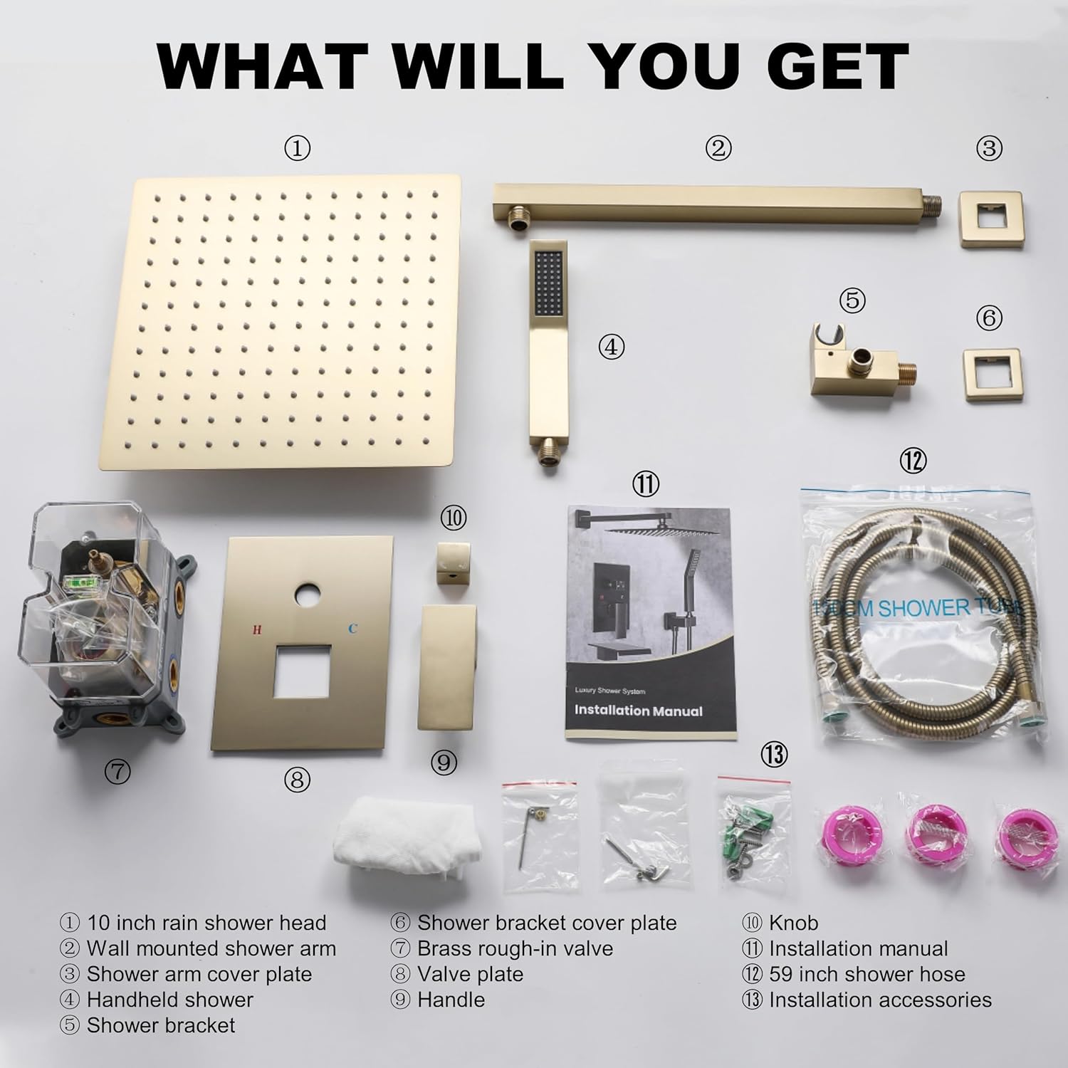 10 Inch Brushed Gold Rain Shower Set with High Pressure Handheld
