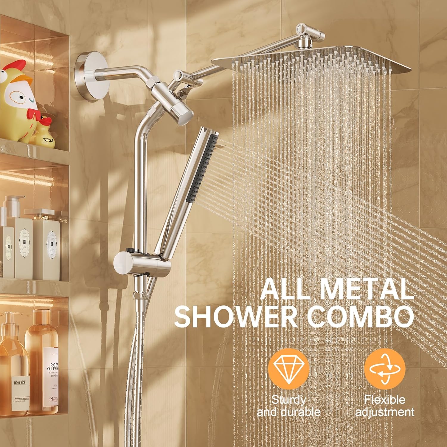 Veken 10 All Metal Rain Shower Head with Handheld Combo