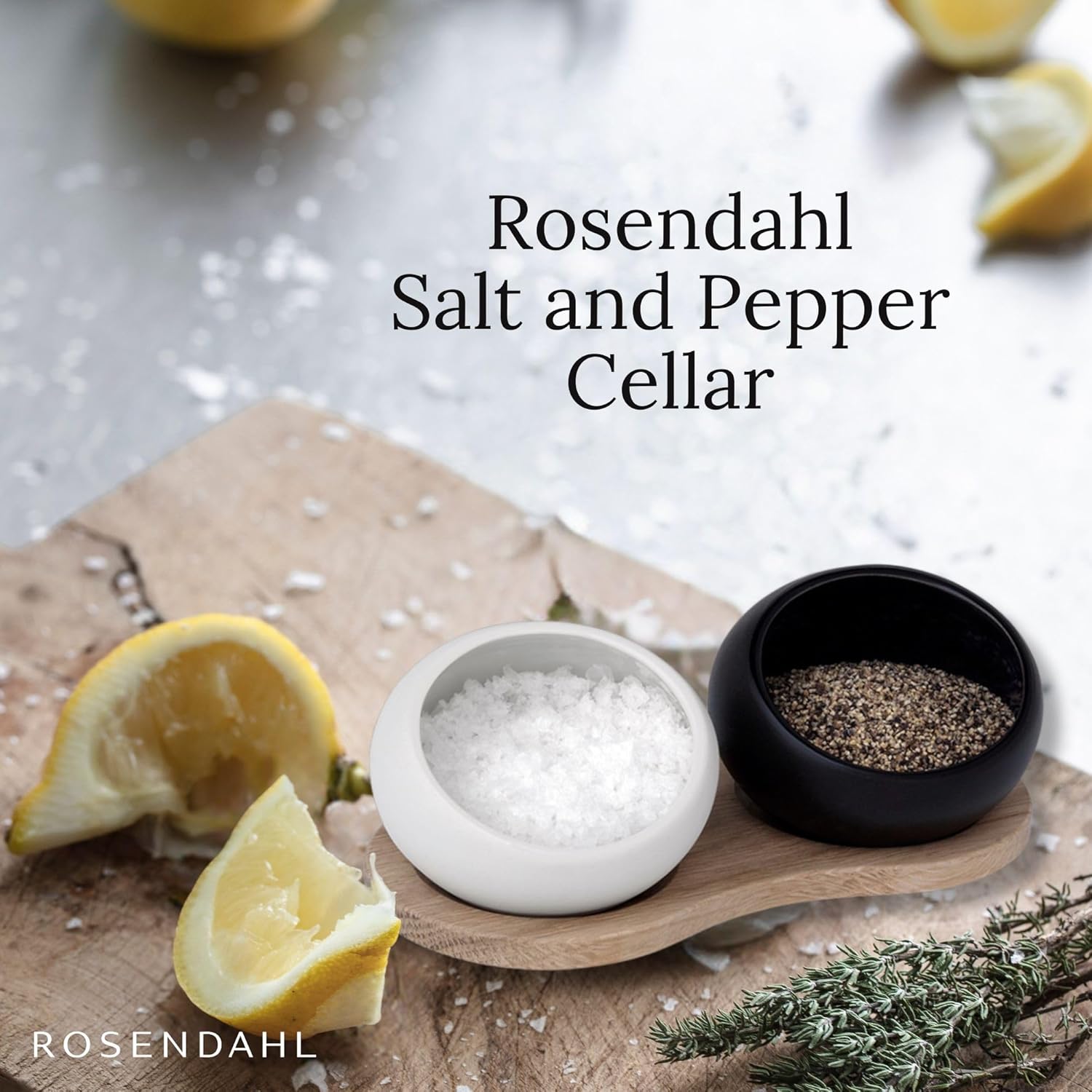 Rosendahl Salt and Pepper Cellar Set with European Oak Holder