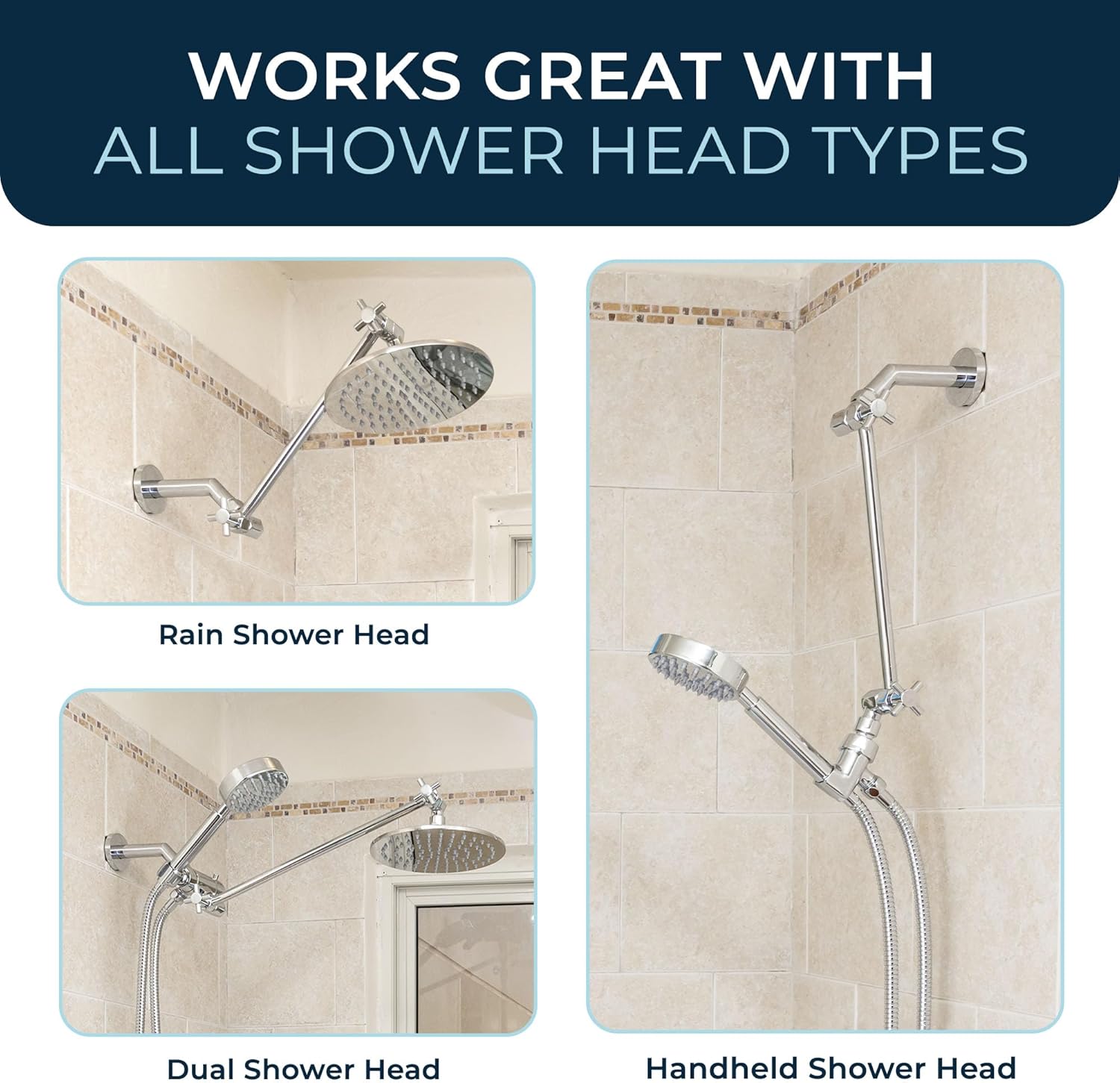 HammerHead Showers All Metal 16 Inch Adjustable Arm - Chrome Shark Teeth Locking