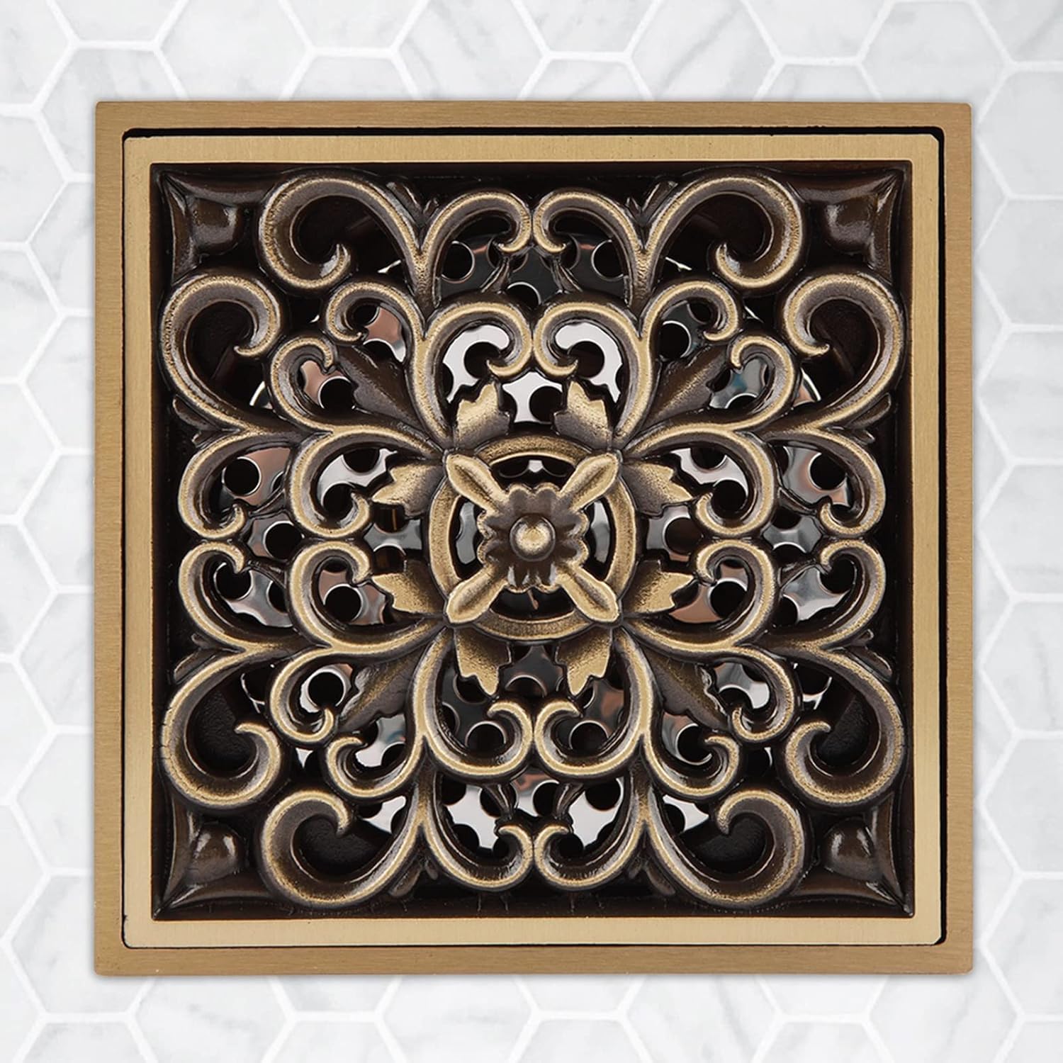 Tomotato Square Drain Strainer Cover Antique Brass 10cm Floor Drain