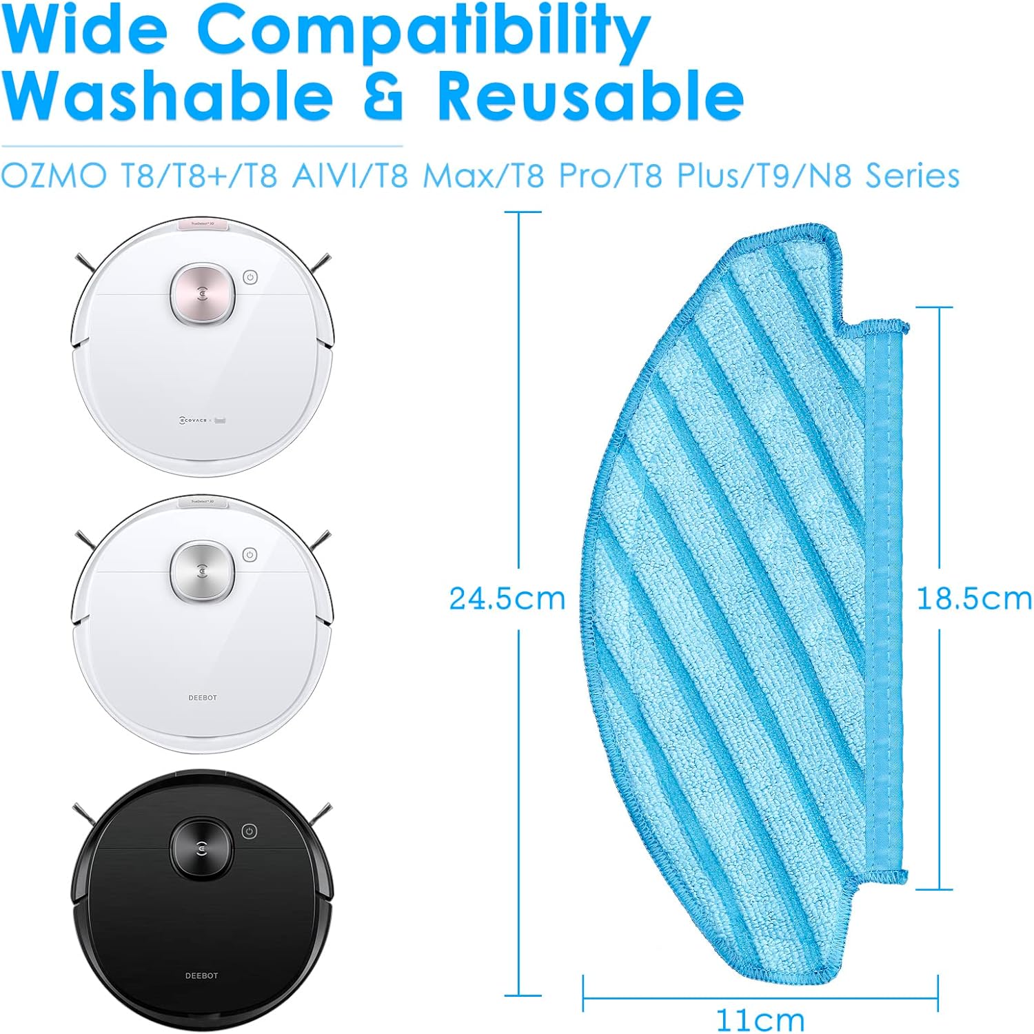 10 Piece N10 Washable Mop Pads for ECOVACS Robot Vacuums 1
