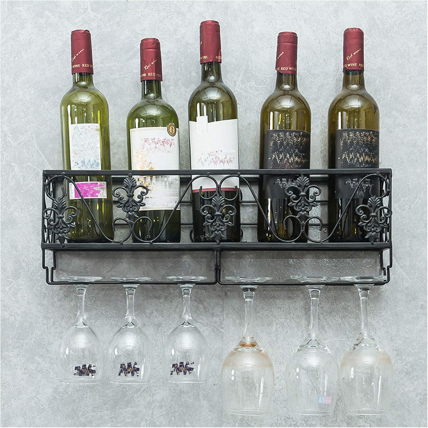 Iron Art Wall-Mounted Wine Racks Glass Holder Durable 50Cm10Cm