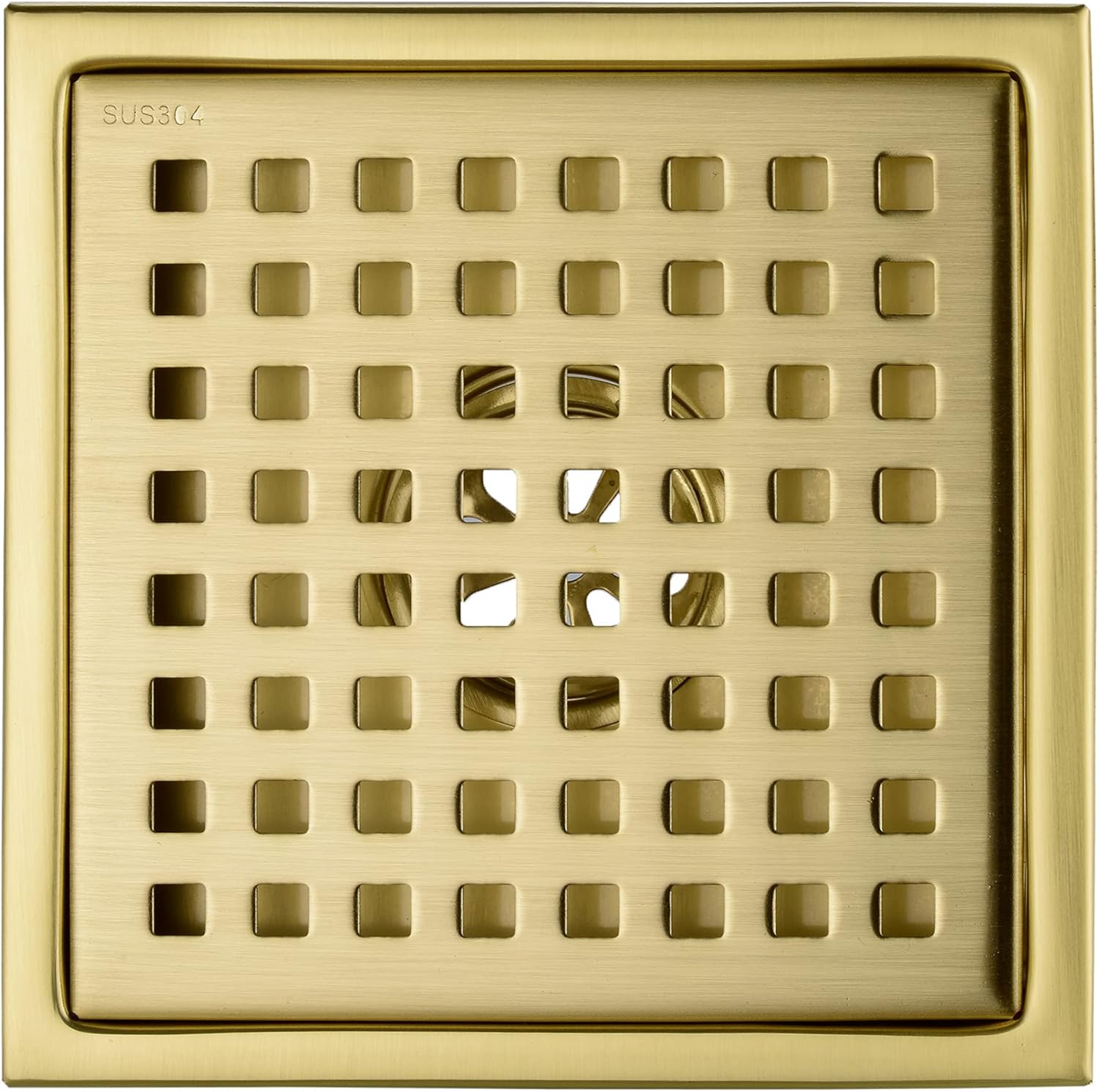 Brushed Gold 6 Inch Square Shower Drain with Adjustable Base Flange 1