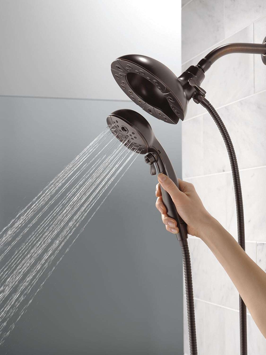 Delta H2Okinetic In2ition 5-Setting Handheld Shower Head with Hose Venetian Bronze