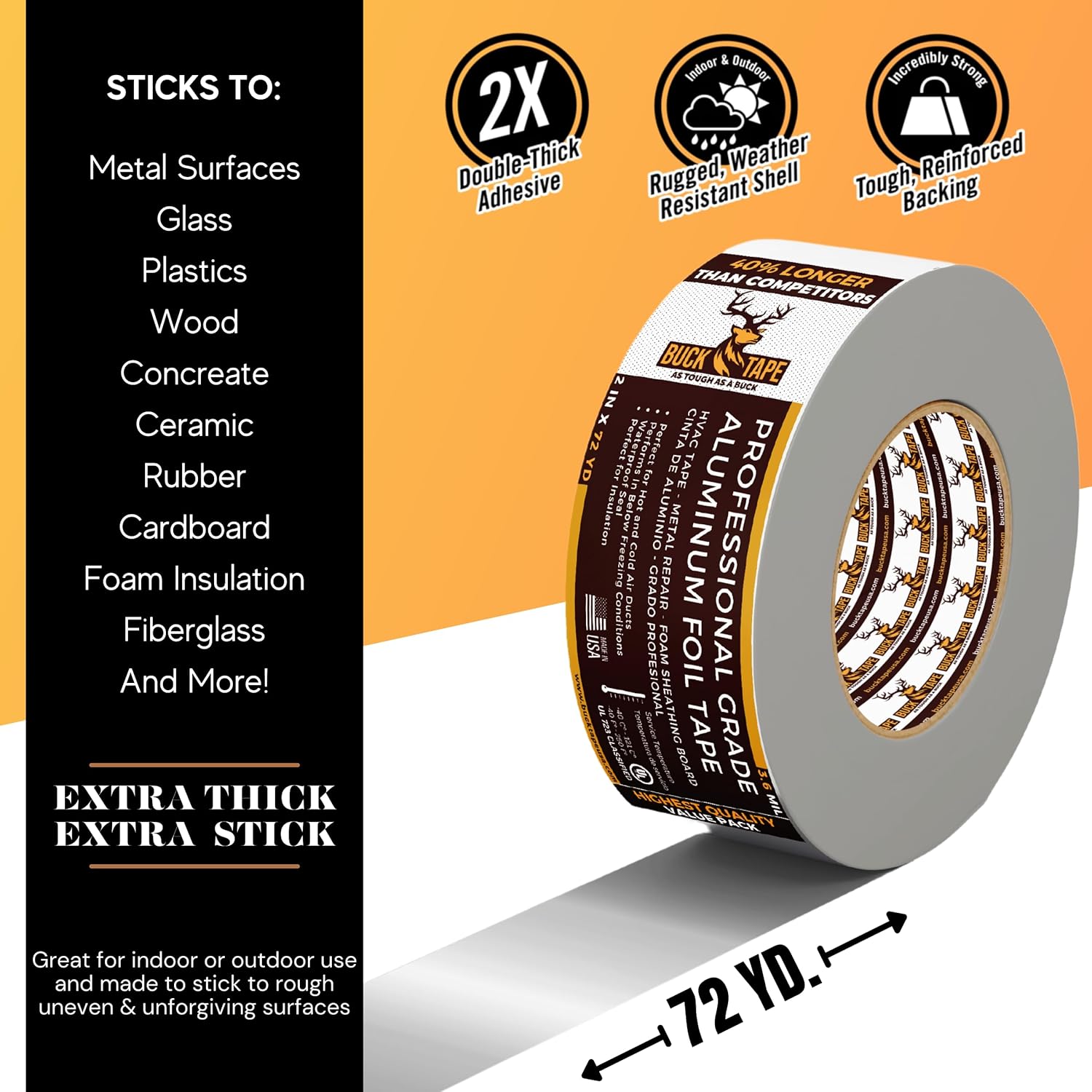 4 Pack Buck Aluminum Foil Tape 2 Inch x 216ft Heat Resistant 1