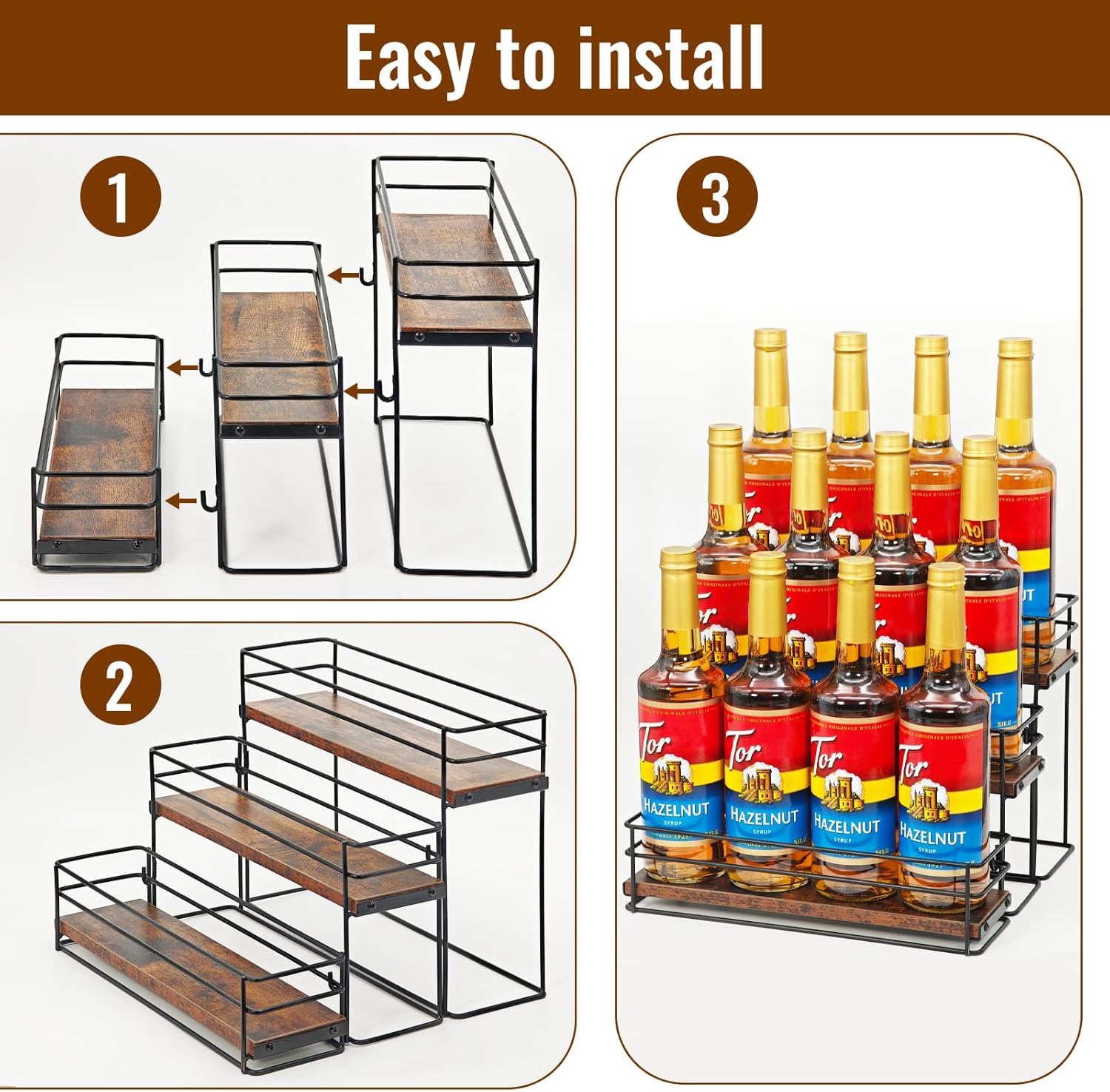 AUATRONNE 3 Tier Coffee Syrup Rack Organizer