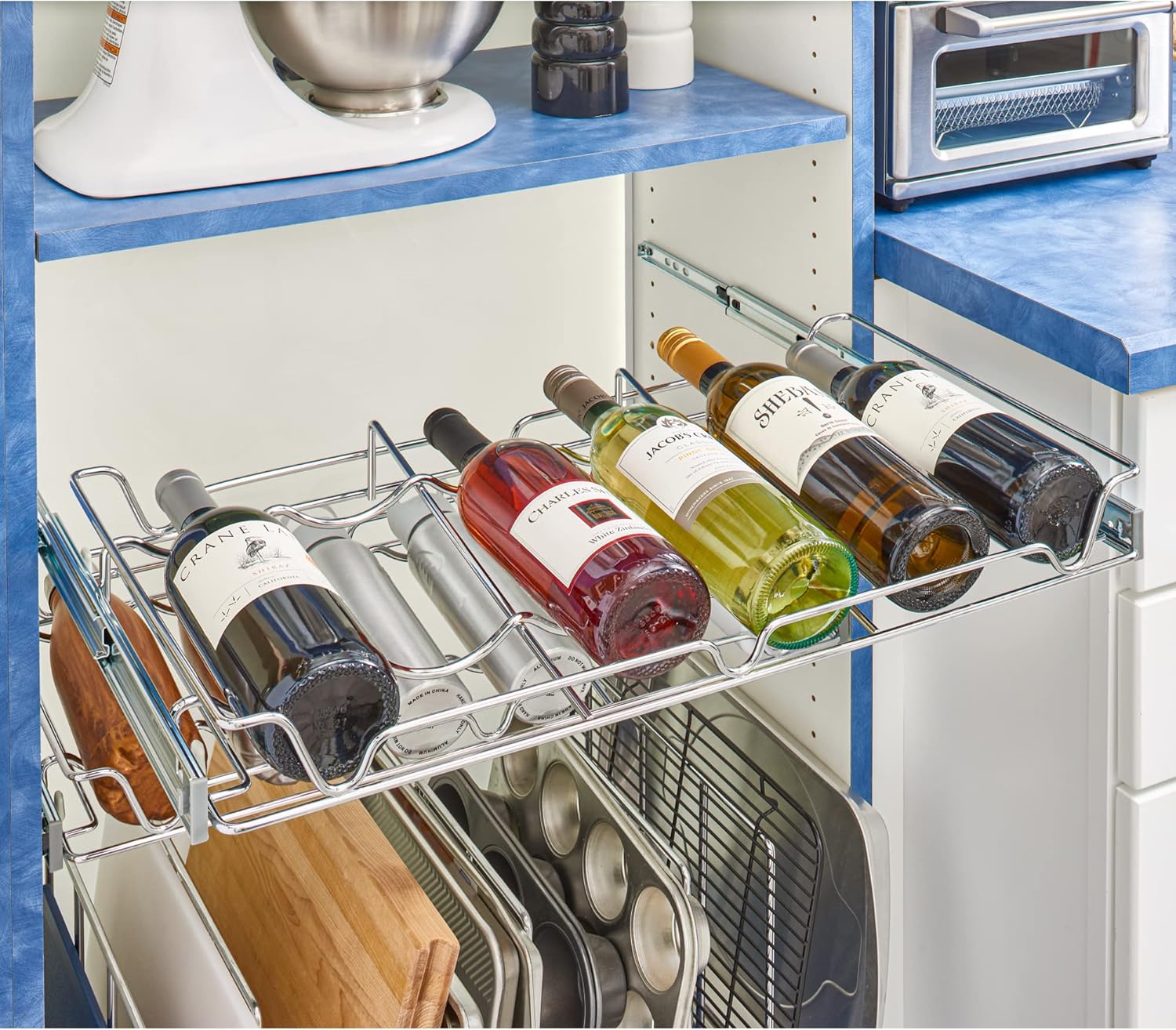 Rev-A-Shelf 30 Chrome Wine Rack Pull-Out Organizer
