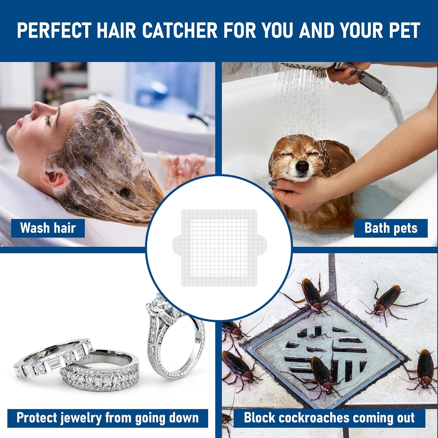 Qeke Disposable Hair Catcher Drain Stickers 50 Pack Square 41 Inch