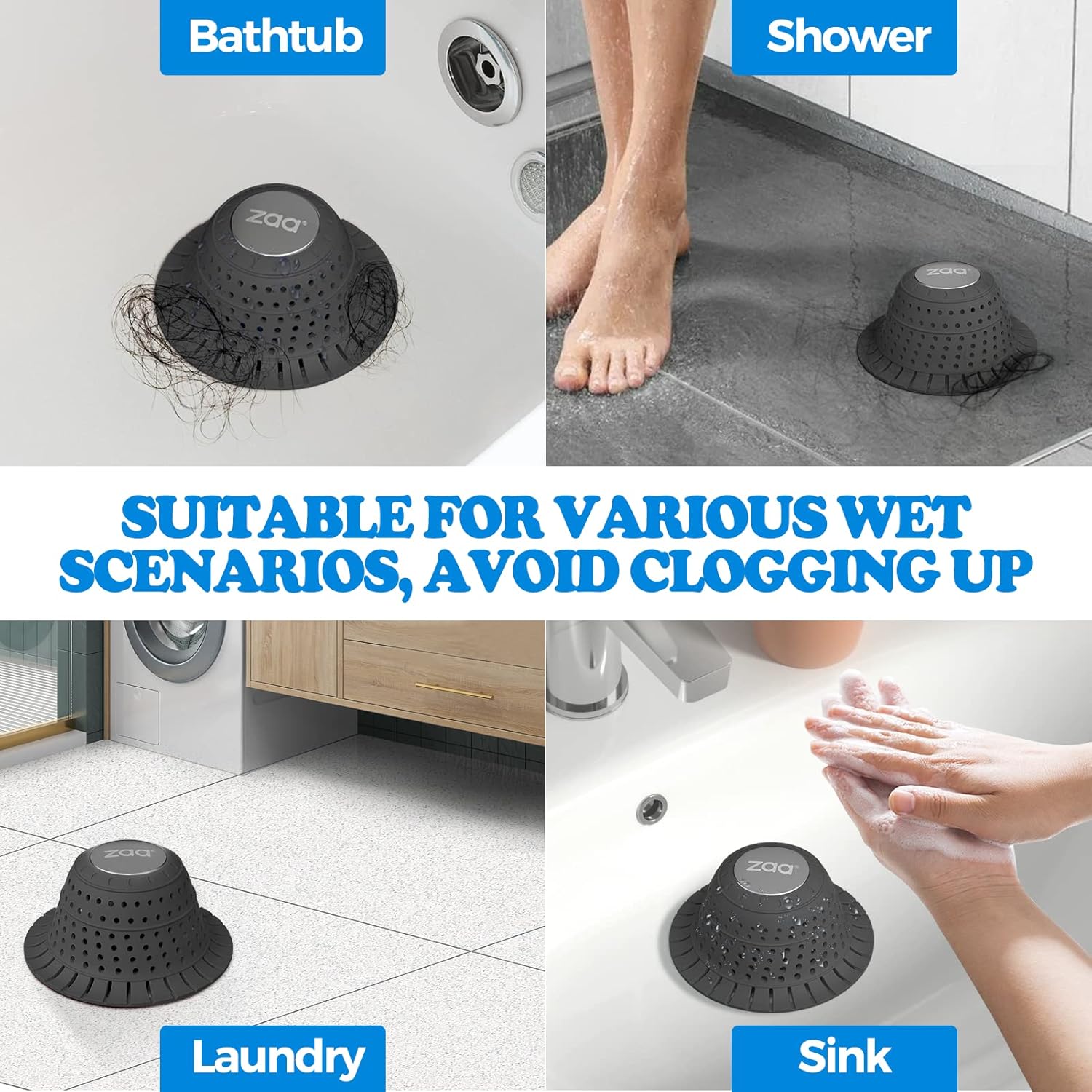 Zaa Bathtub Drain Hair Catcher 2 Pack Silicone Collapsible