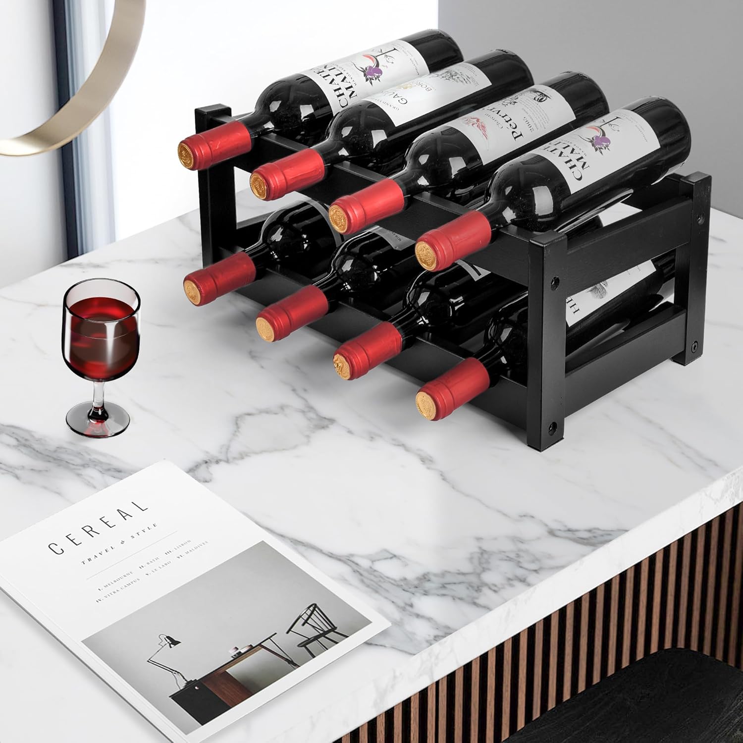 VASMIA Bamboo Wine Rack 2-Tier Black