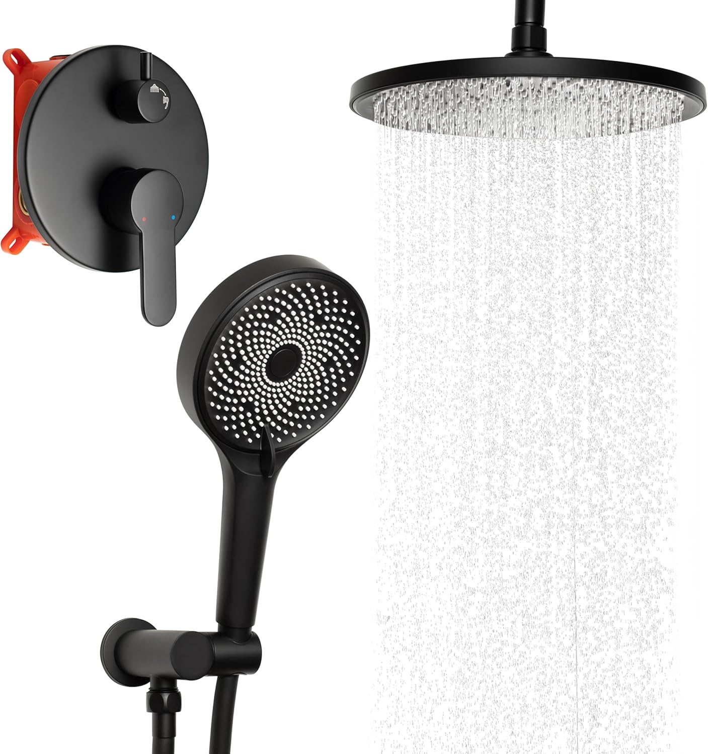 Rainfall Shower System with Handheld Hose and Trim - Matte Black