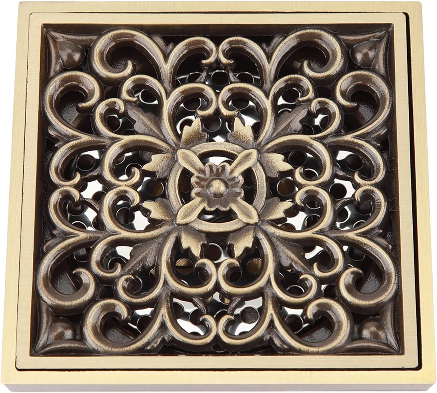 Tomotato Square Drain Strainer Cover Antique Brass 10cm Floor Drain