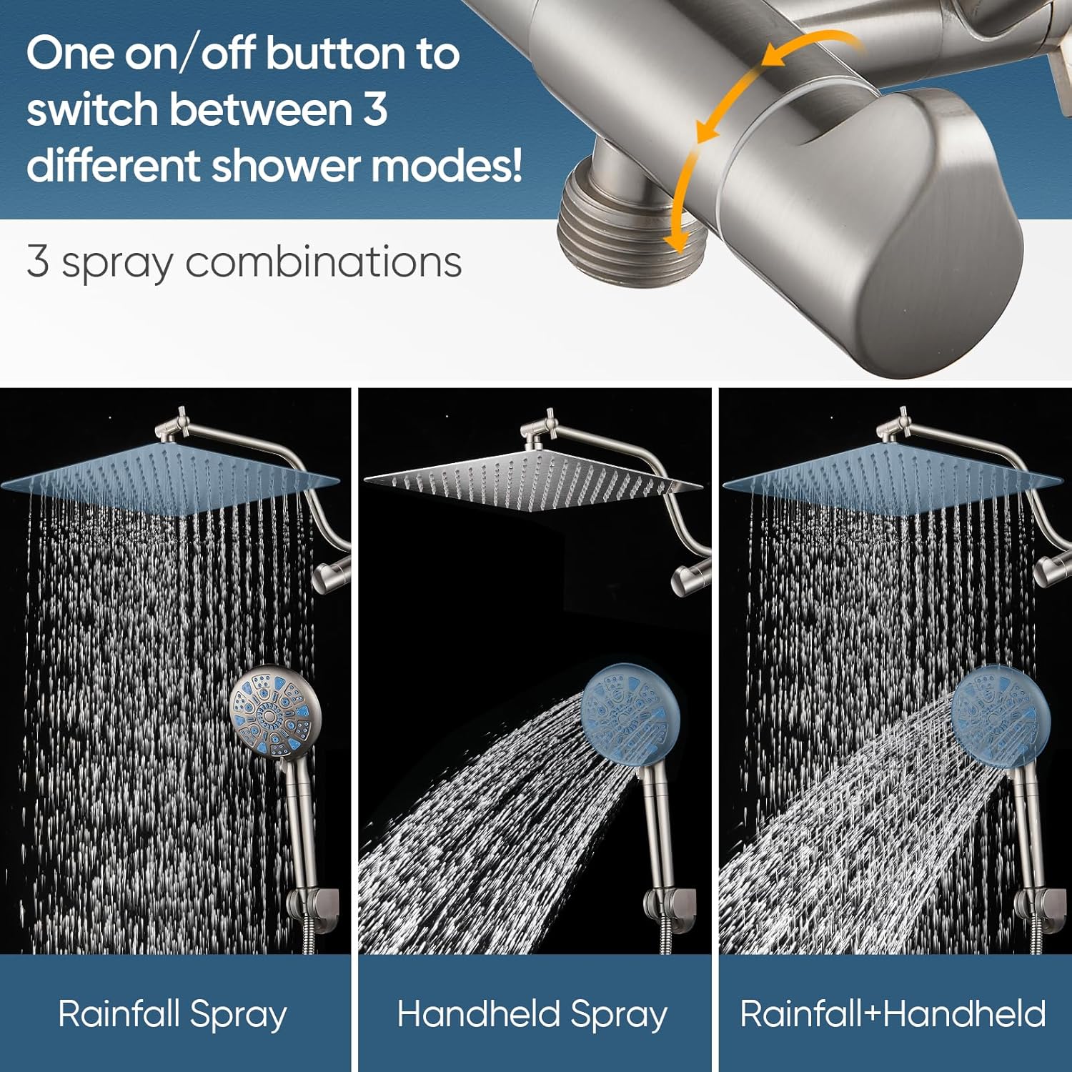 Cobbe 12 Inch All Metal 3-Way Rain Shower Head Combo