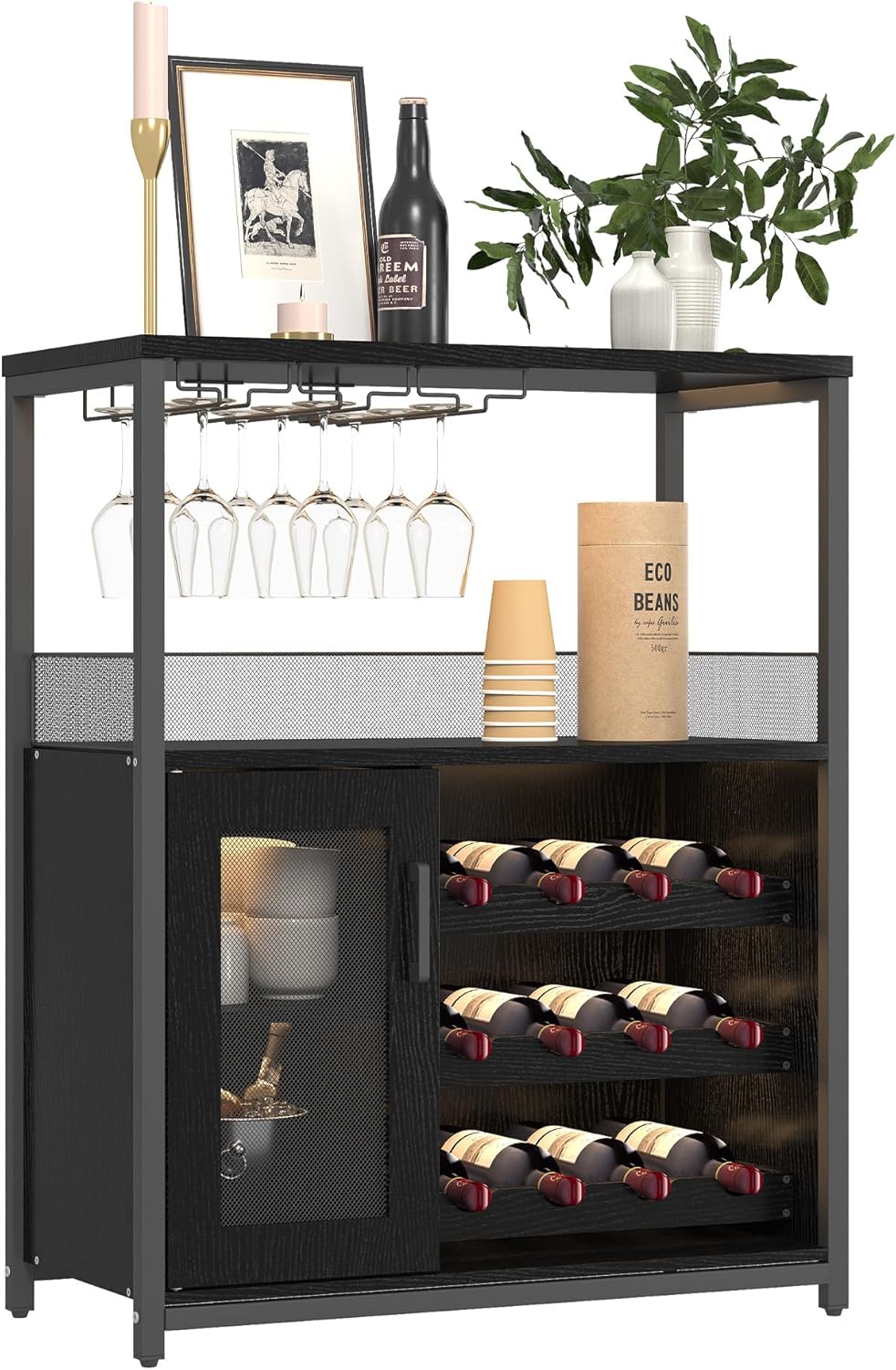 MilleLoom Wine Bar Cabinet with Glass Holder and Detachable Racks