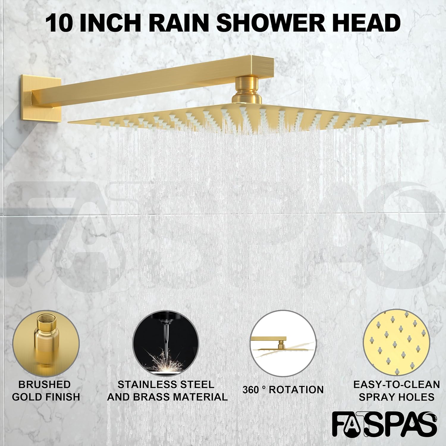 10 Inch Brushed Gold Rain Shower Set with High Pressure Handheld
