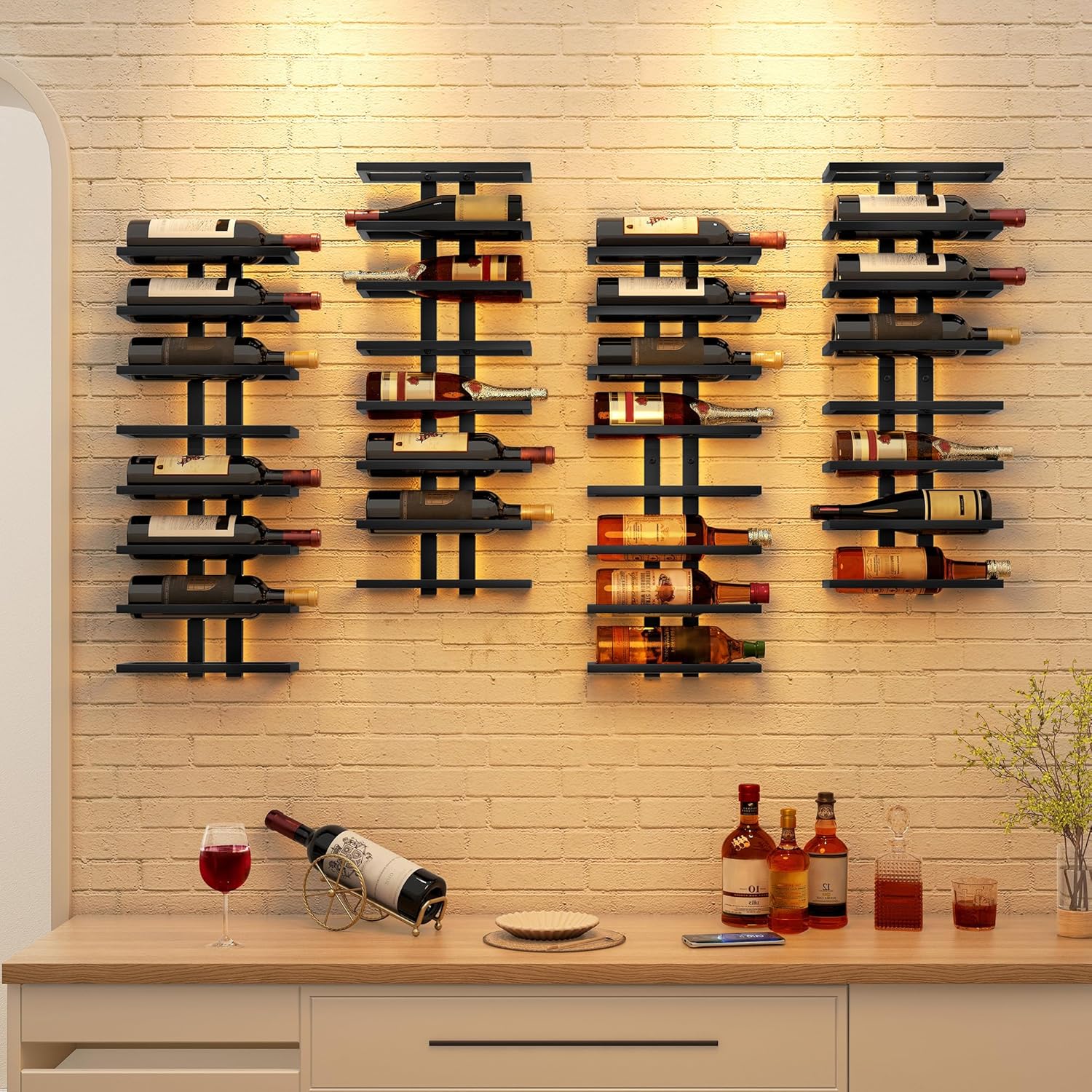 Hoctieon 3-Set 8 Tier Wall Mounted Wine Rack Black
