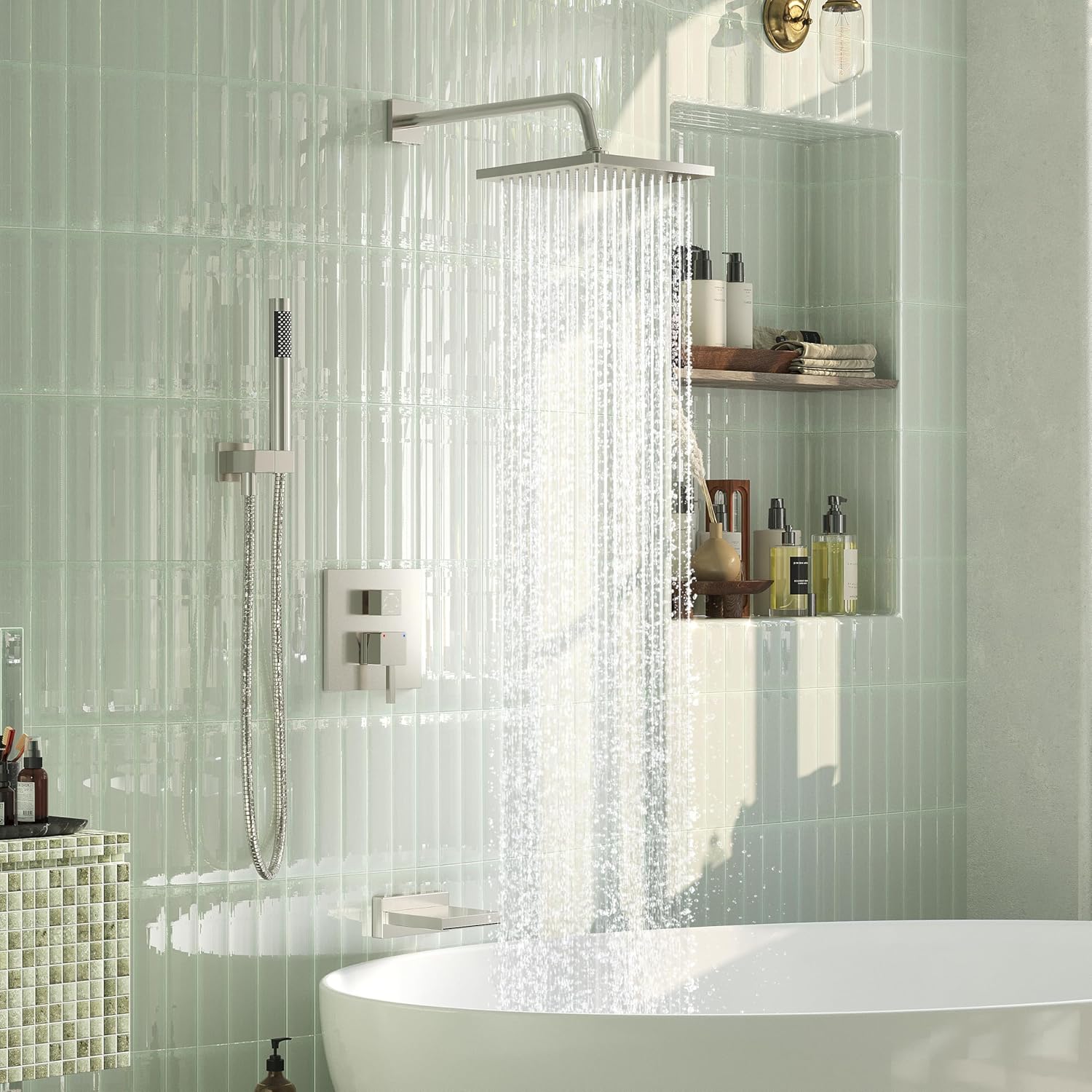 Esnbia Bathtub Shower Faucet Set with Rain and Handheld Heads