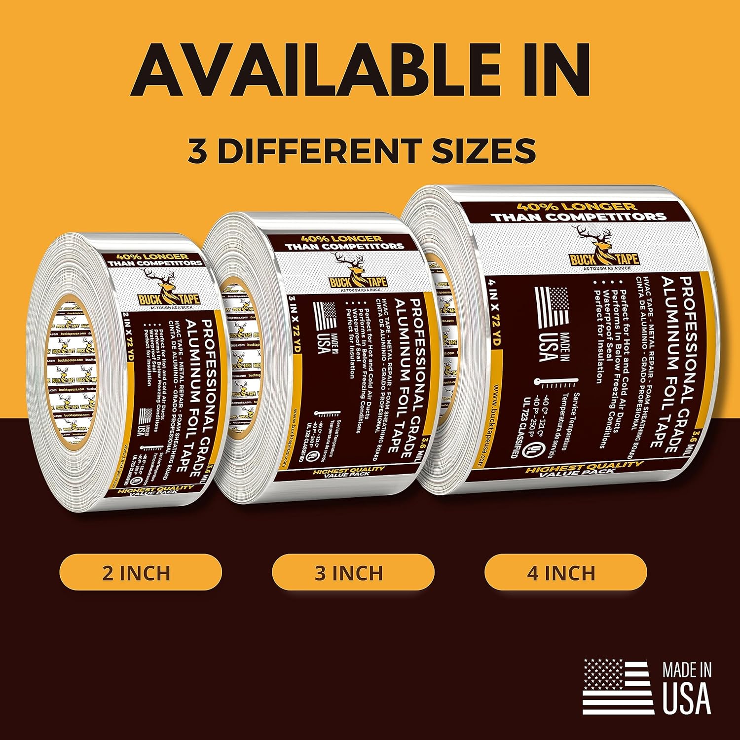 4 Pack Buck Aluminum Foil Tape 2 Inch x 216ft Heat Resistant 1