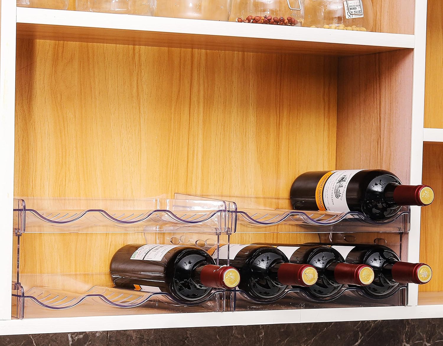 IEEK Plastic Stackable Bottle Storage Rack Clear 2 Pack