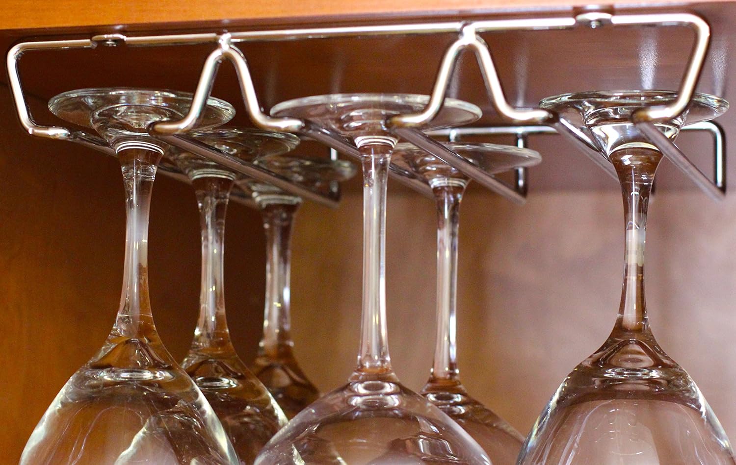 DecoBros Under Cabinet Wine Glass Stemware Rack Holder Chrome
