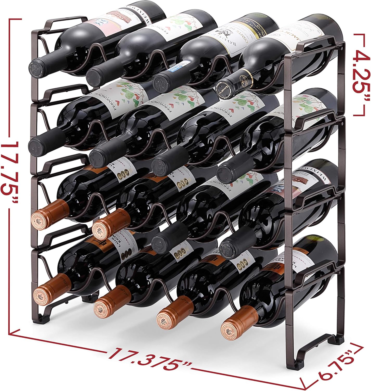 Simple Trending 4-Tier Wine Rack with Bronze Finish