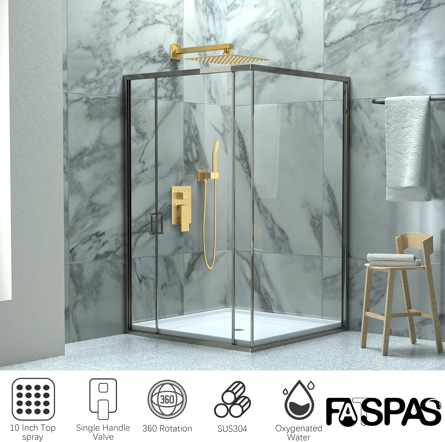 10 Inch Brushed Gold Rain Shower Set with High Pressure Handheld